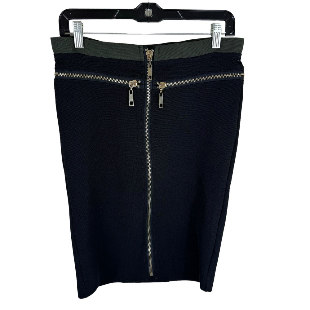 Gracia NWT Black Textured Knit Stretchy Elastic Waist Zipper Detail Midi Skirt M